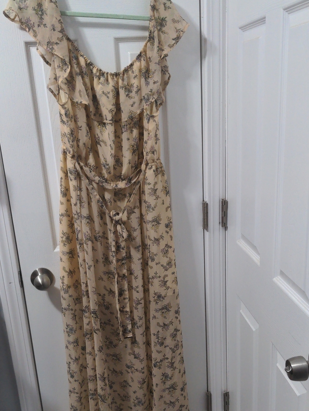 Glamorous Beige Floral Ruffle Maxi Dress